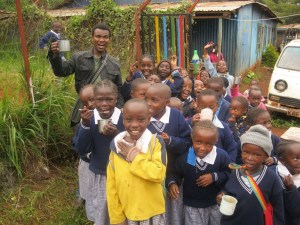 Njenga visiting Compassion sponsored children in Kenya